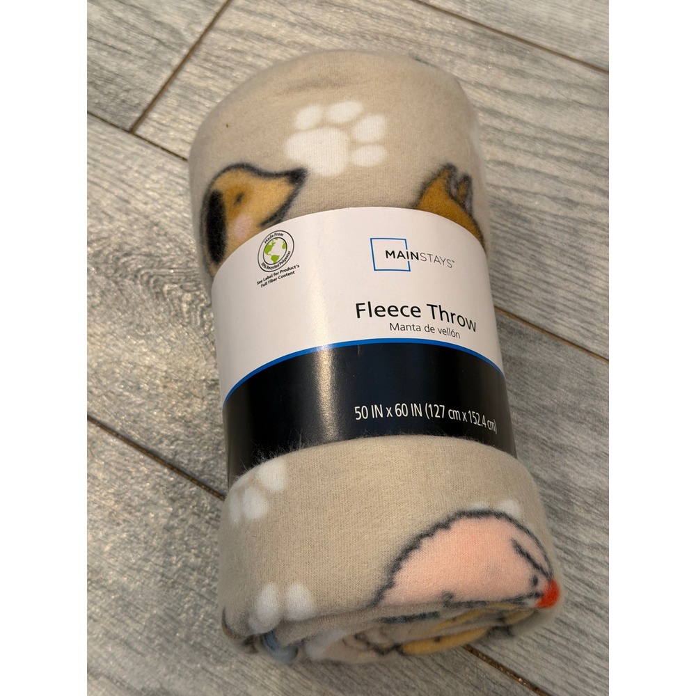 Mainstays Fleece Throw 50x60 Tan City Dogs Puppy Dog Blanket Throw NWT Cabin